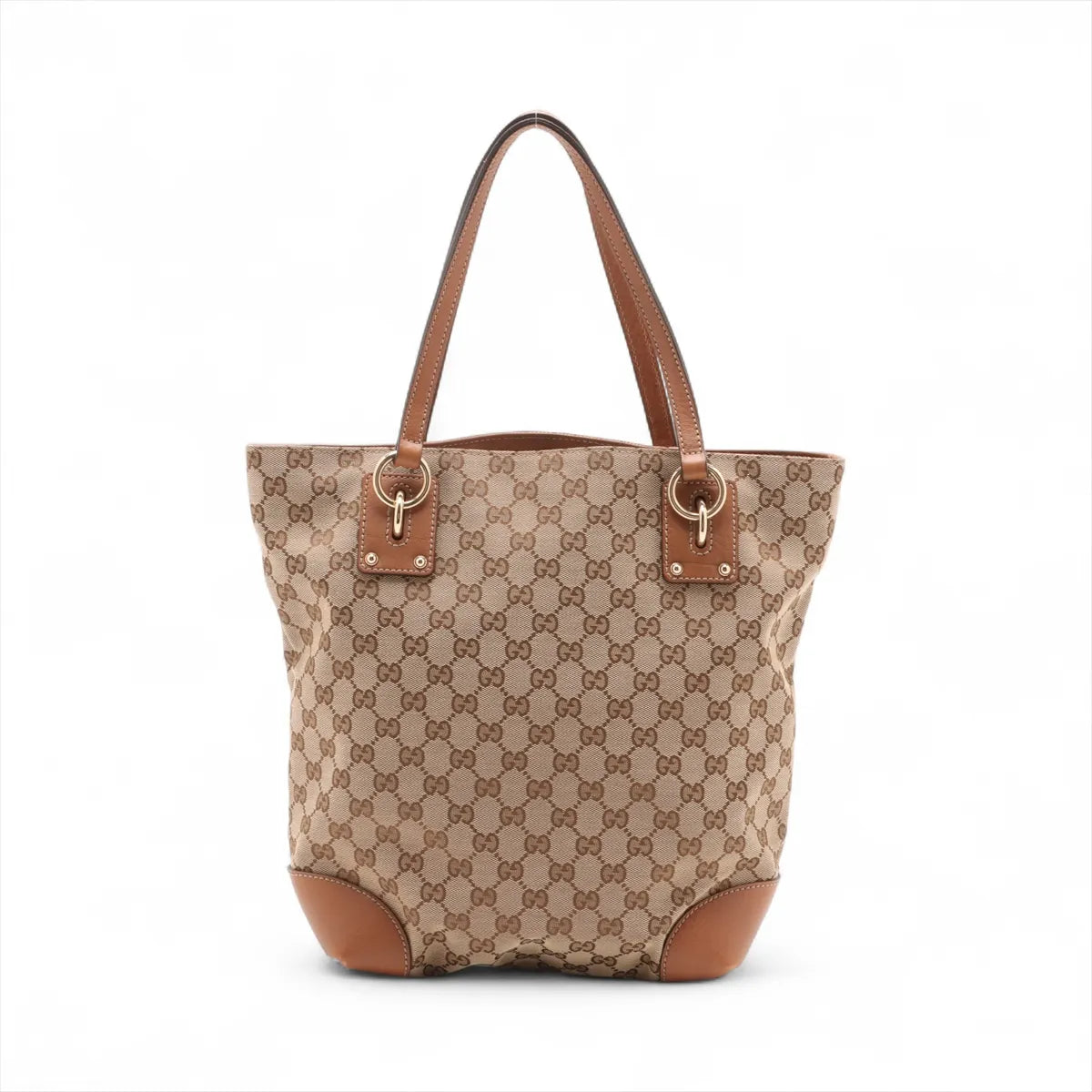Gucci GG Canvas Leather Tote Bag Beige x Brown