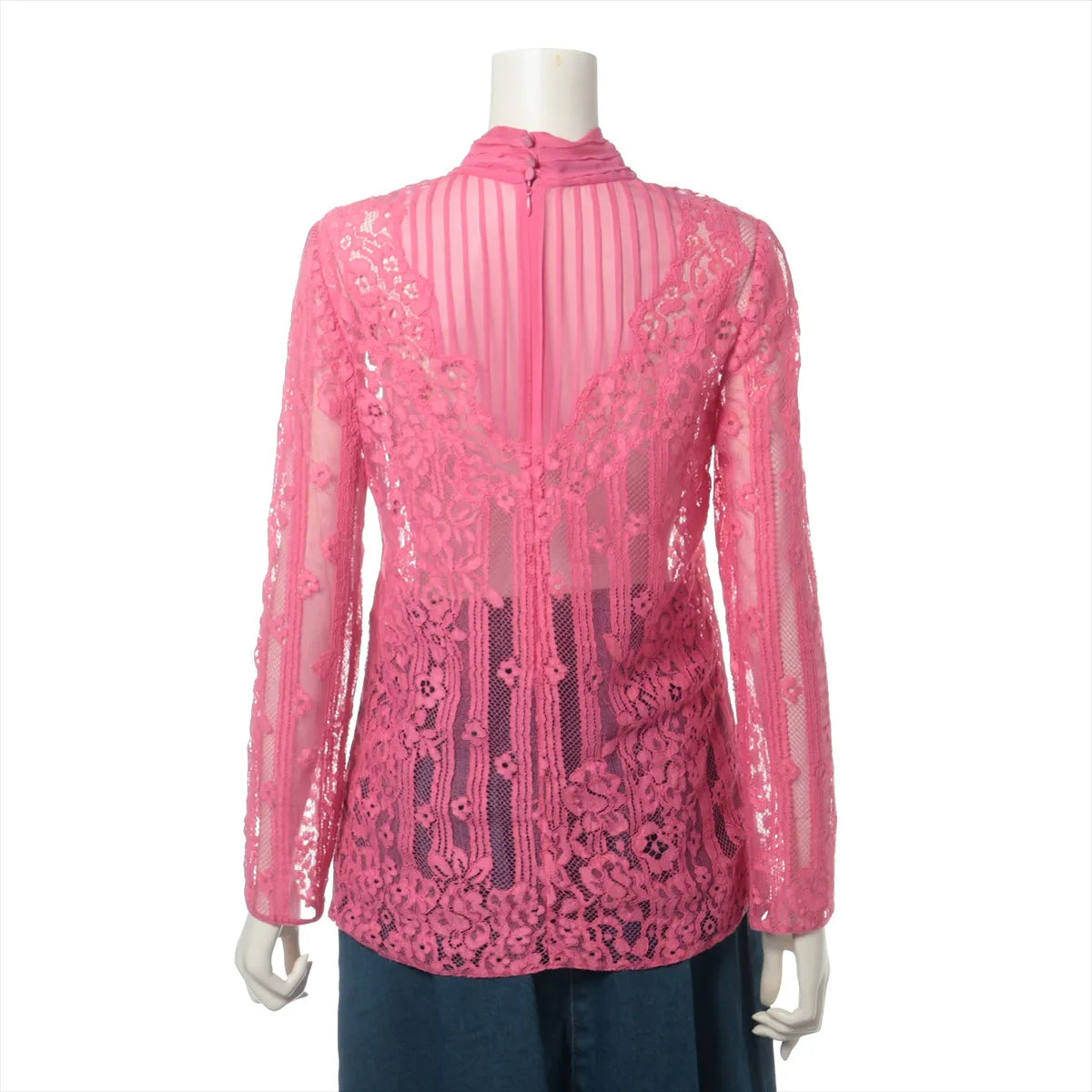 Valentino Garavani Lace See-through Longsleeve Blouse Pink