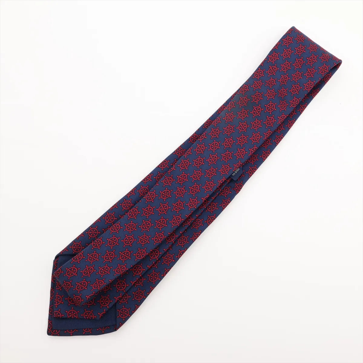 Hermès Ship Wheel Silk Necktie Navy Blue x Red