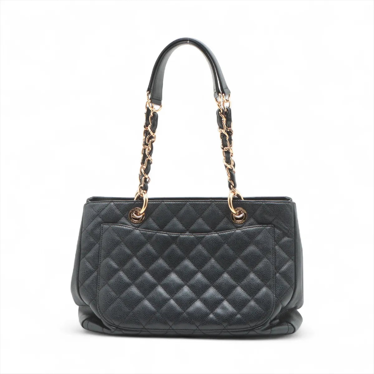 Chanel CC Logo Matelasse Caviar Skin Chain Tote Bag Black