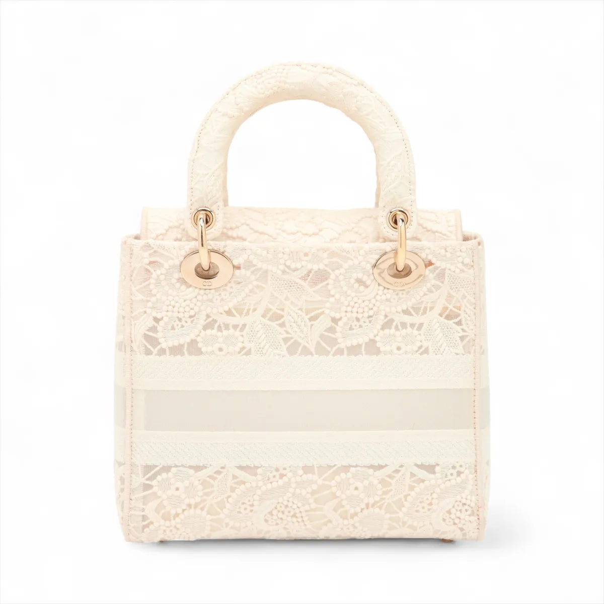 Christian Dior Lady D-Lite Medium Embroided Lace Two-Way Handbag White