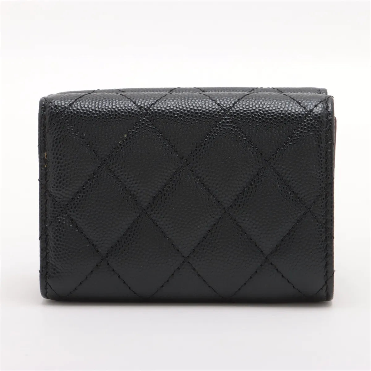 Chanel CC Logo Matelassé Caviar Skin Compact Wallet Black