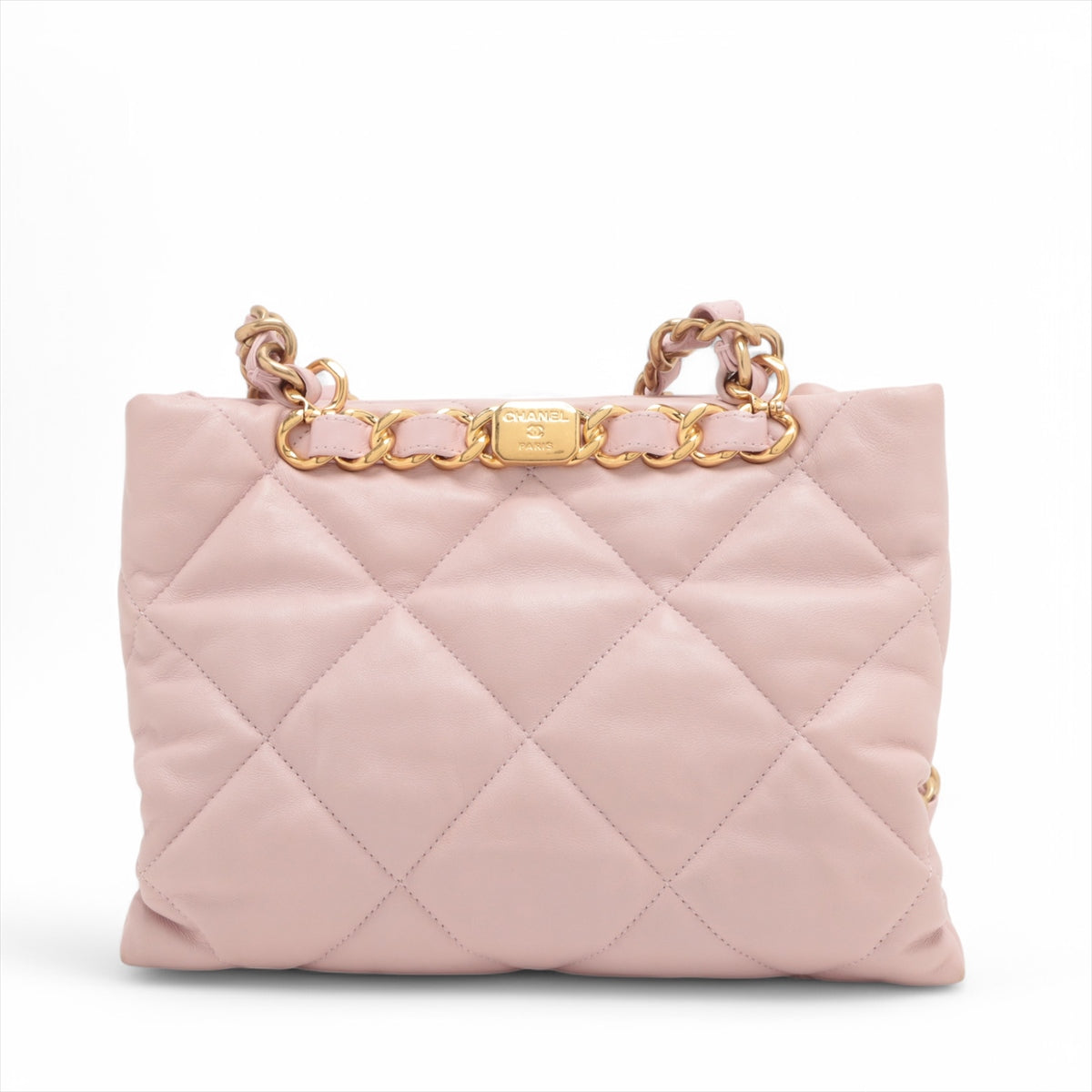 Chanel CC Logo Matelasse Lambskin Chain Shopping Tote Bag Pink