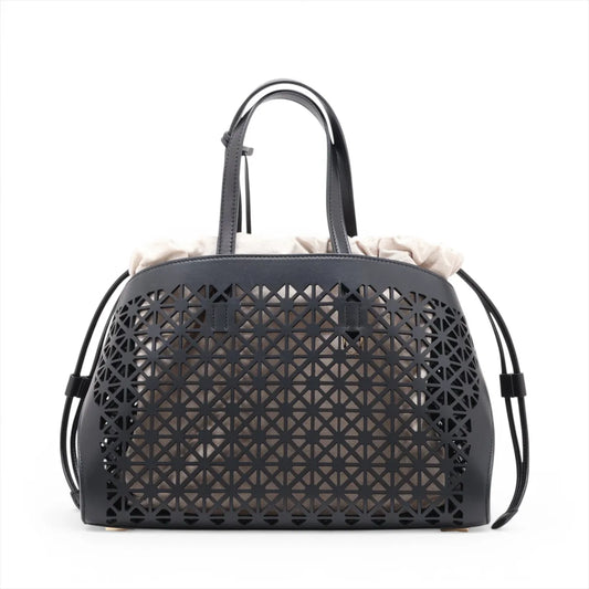 Ferragamo Hug Lazer-cut Panels Leather Two-Way Handbag Black