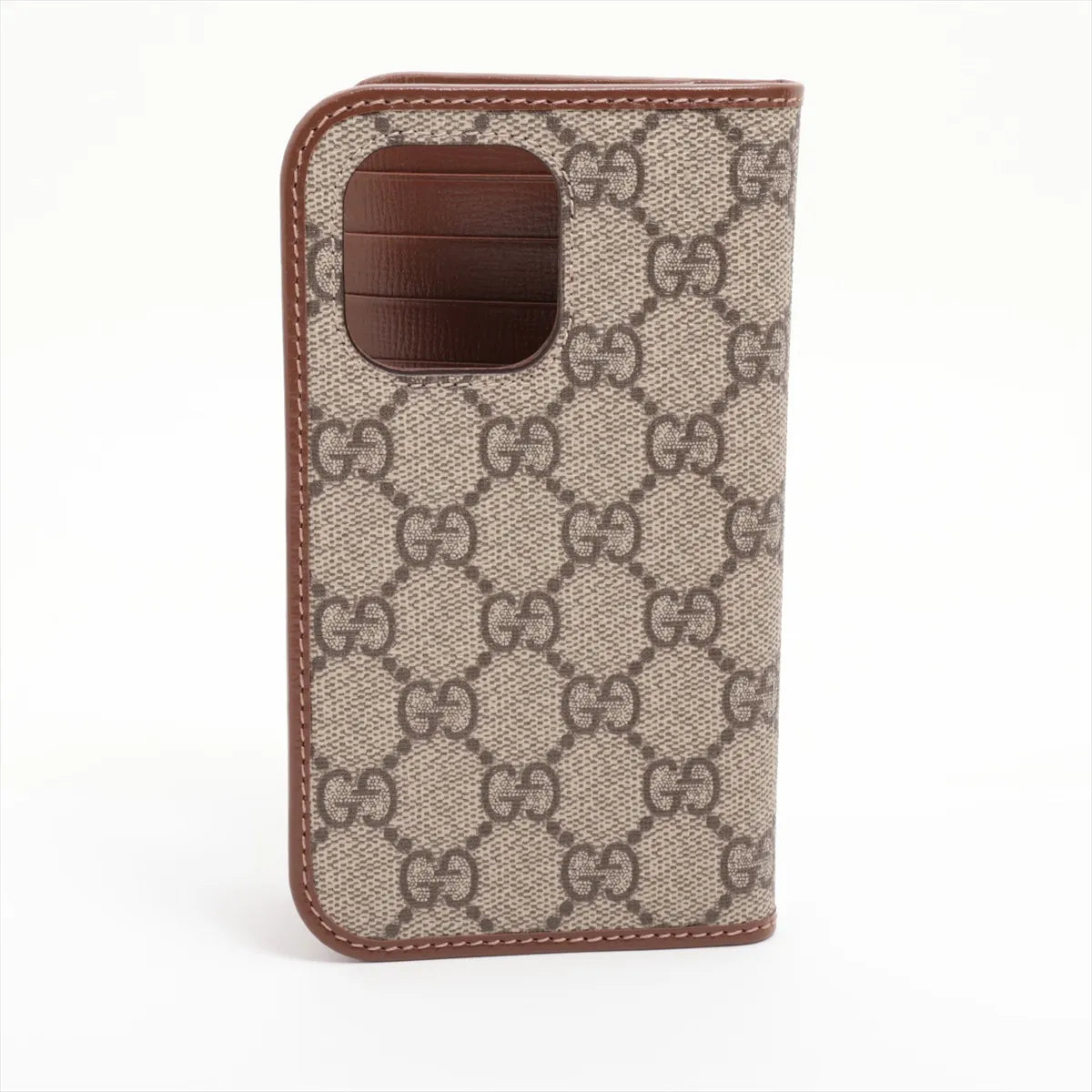 Gucci GG Supreme Leather iPhone15 Pro Phone Case Beige x Brown