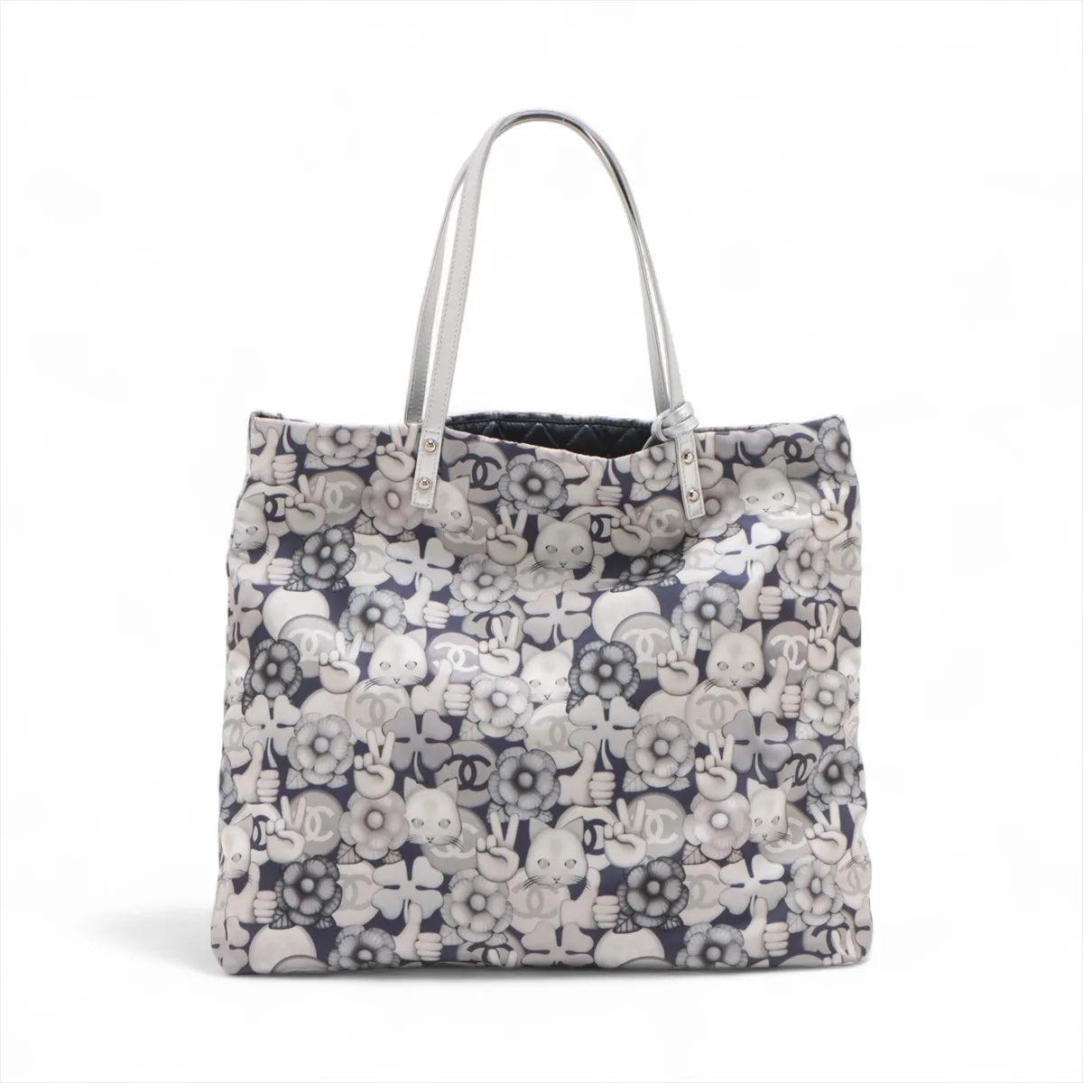 Chanel CC Logo Choupette Cat Emoticon Tote Bag Gray
