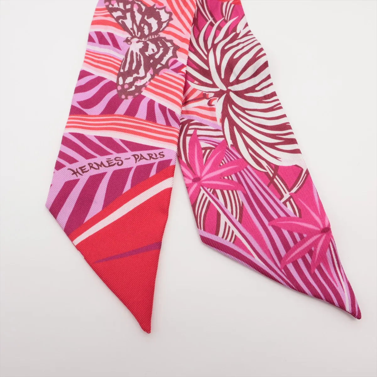 Hermes Twilly Jaguar Quetzal Silk Scarf Red x Purple