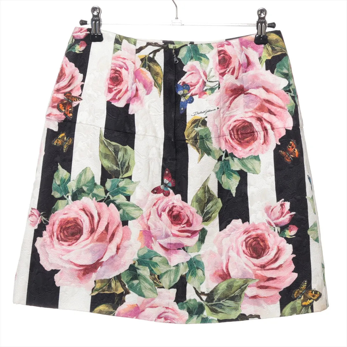 Dolce & Gabbana Floral Stripe Cotton Skirt Black x White