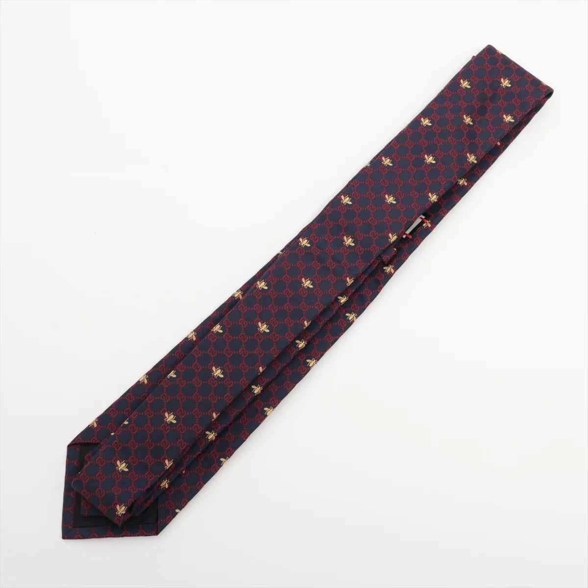 Gucci GG Bee Jacquard Silk Necktie Navy Blue