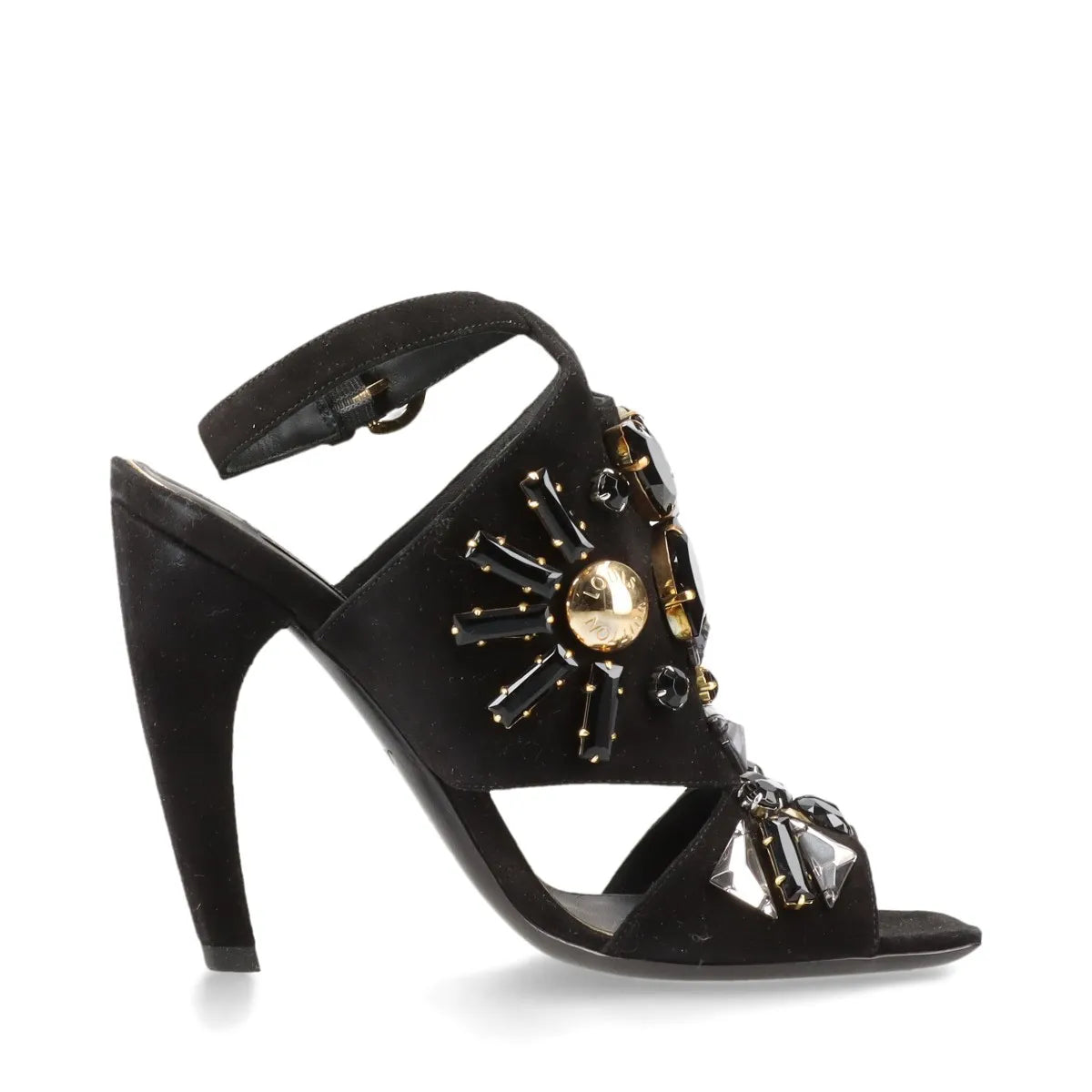 Louis Vuitton Cut Out Crsytal Suede Sandal Black