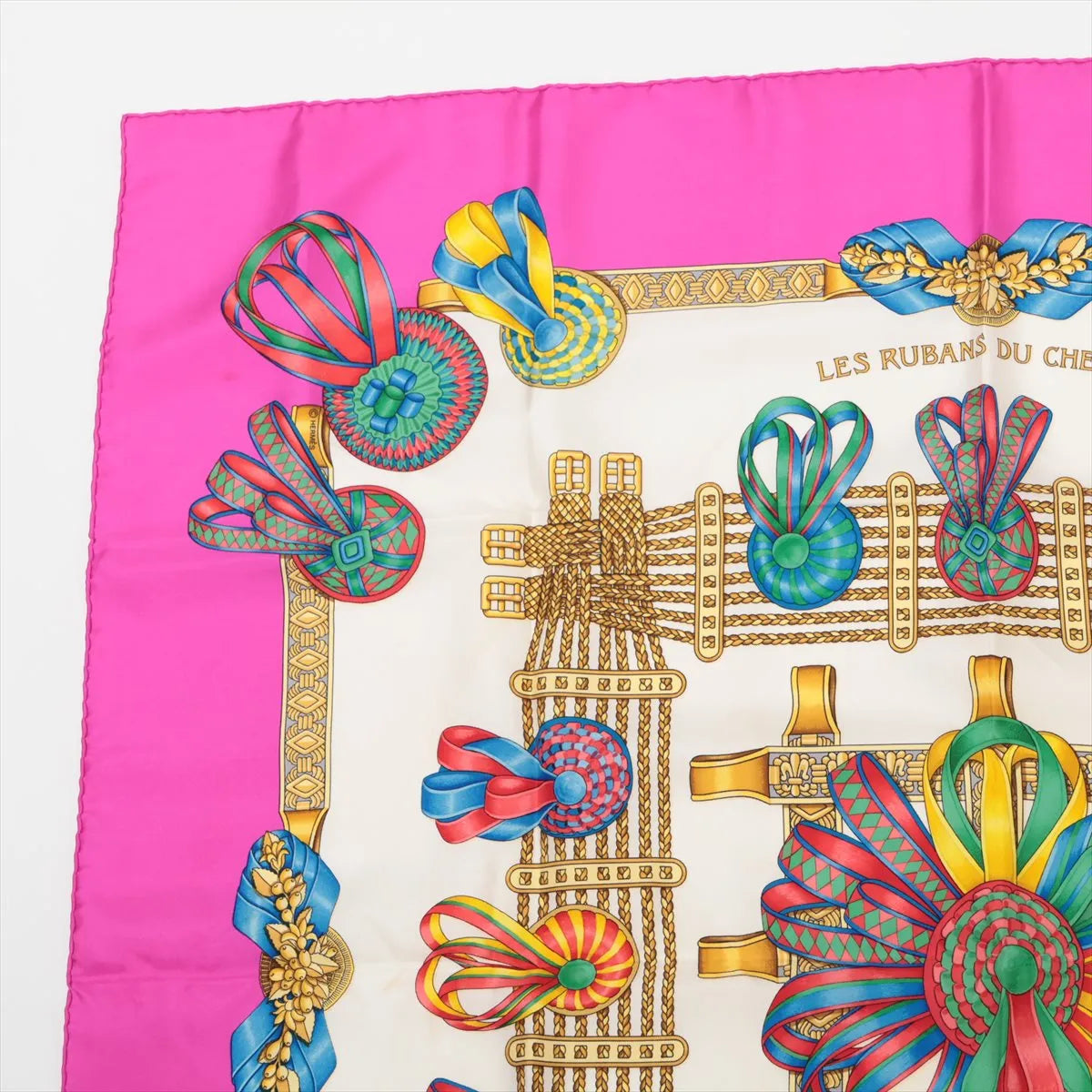 Hermès Carré 90 Les Rubans Du Cheval Silk Scarf Pink