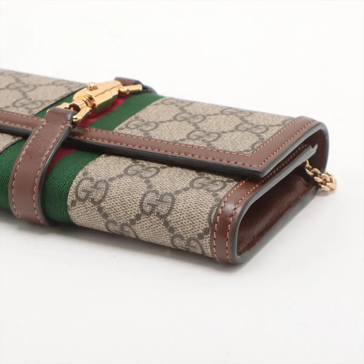Gucci GG Supreme Jackie Leather Chain Wallet Bag Beige