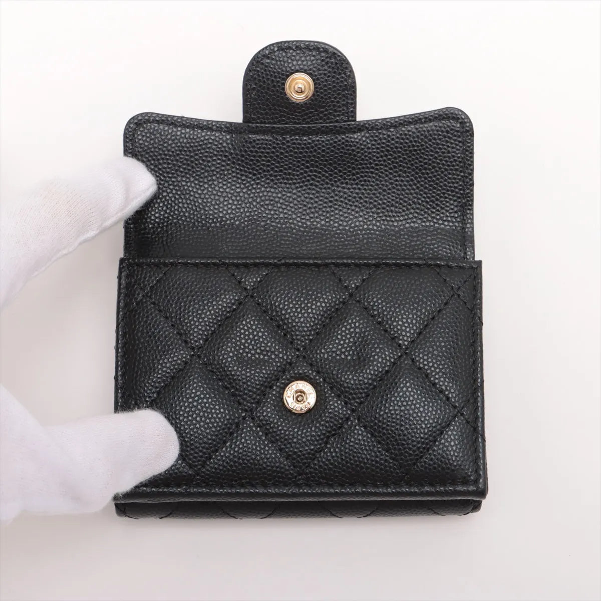 Chanel CC Logo Matelassé Caviar Skin Compact Wallet Black