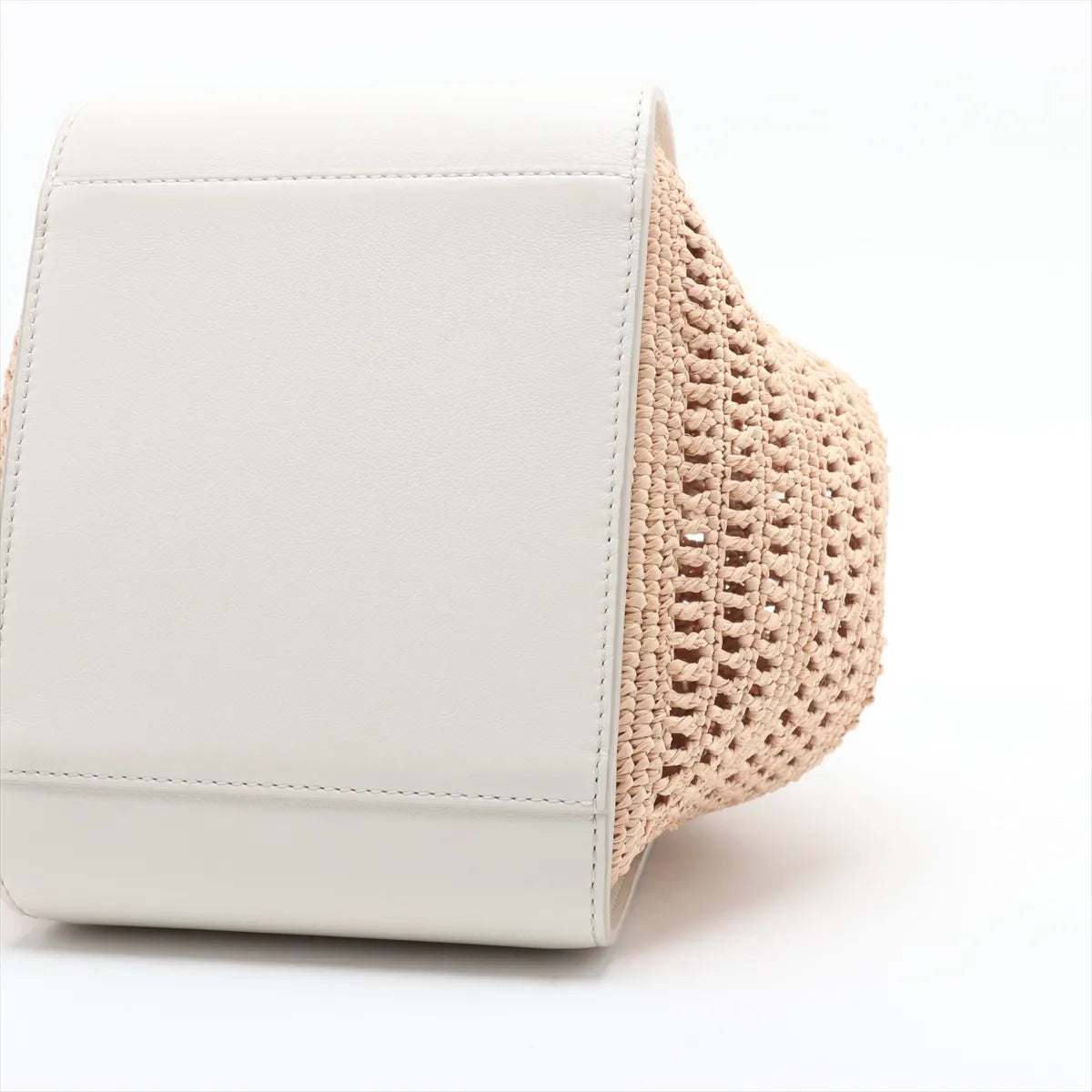 Loewe Hammock Compact Raffia Leather Shoulder Bag White x Beige