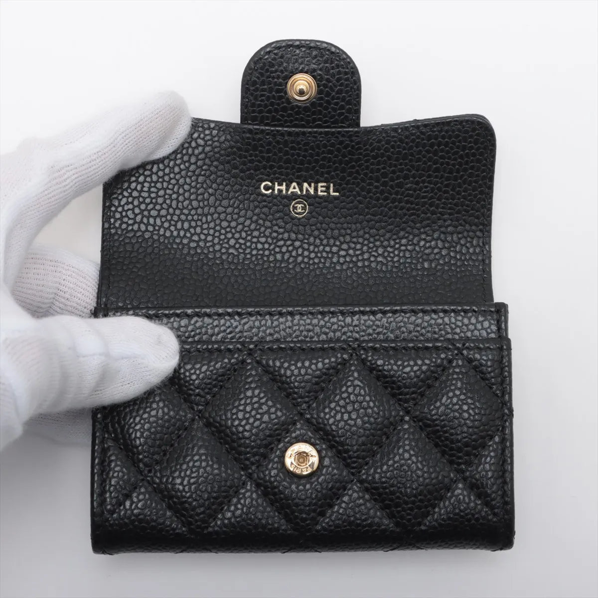 Chanel CC Logo Matelasse Caviar Skin Card Case Black