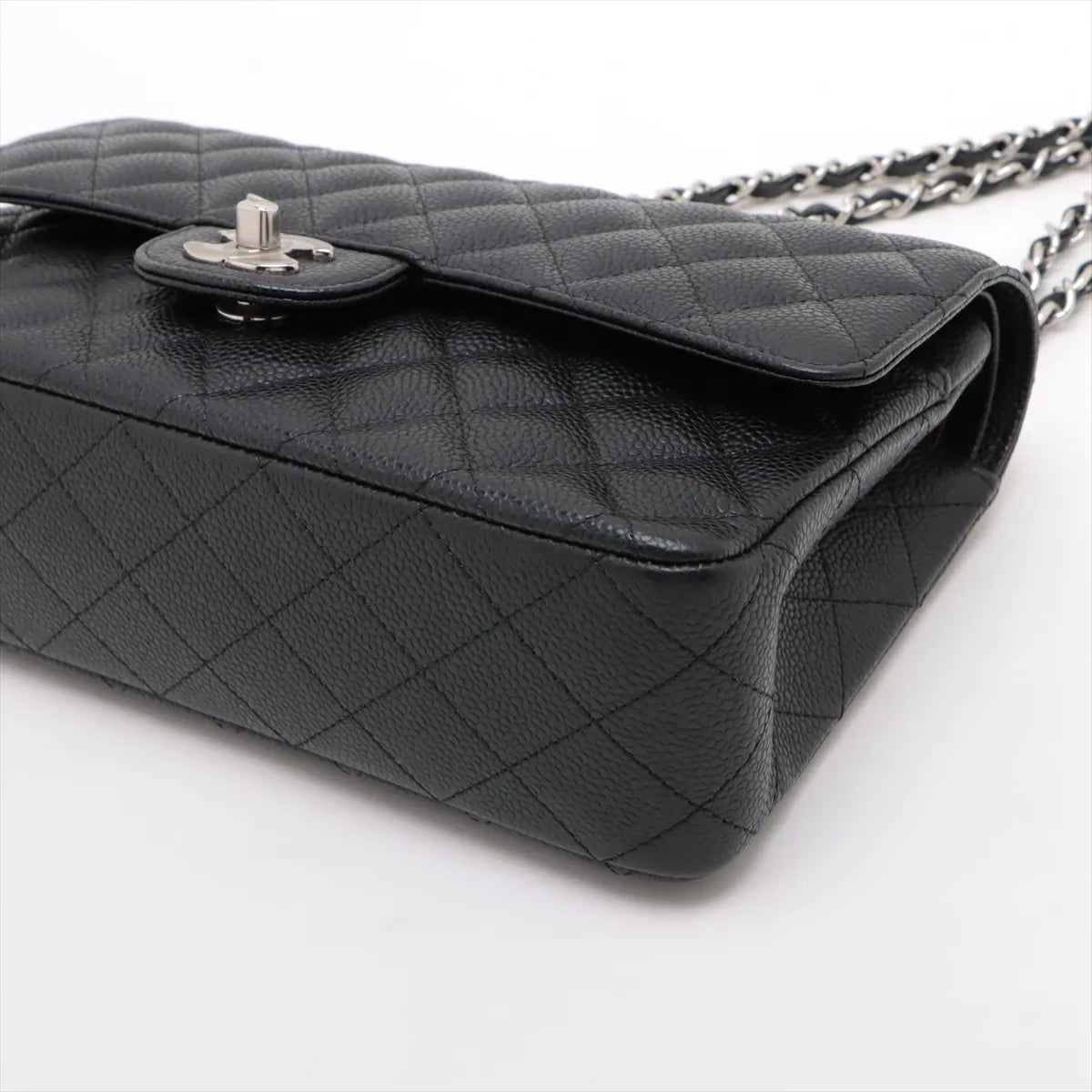 Chanel CC Logo Matelasse 25 Caviar Skin Double Flap Double Chain Bag Black