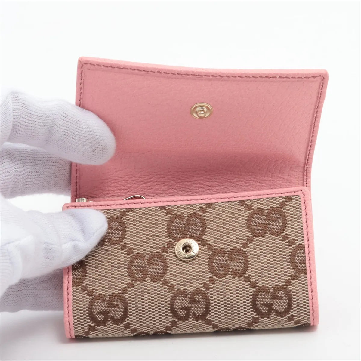 Gucci GG Canvas Leather Key Case Beige×Pink