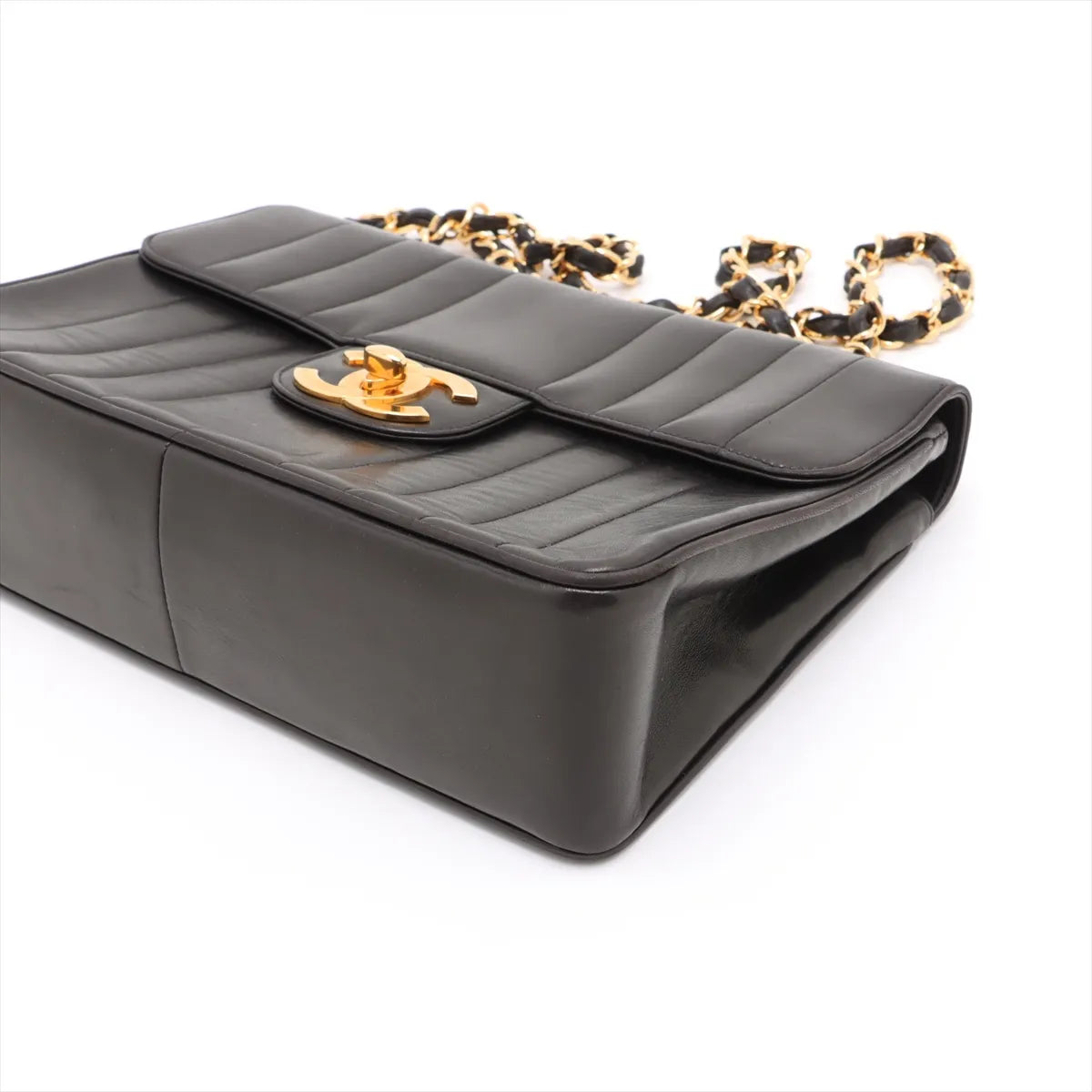 Chanel Deca Mademoiselle Lambskin Single Flap Double Chain Bag Black
