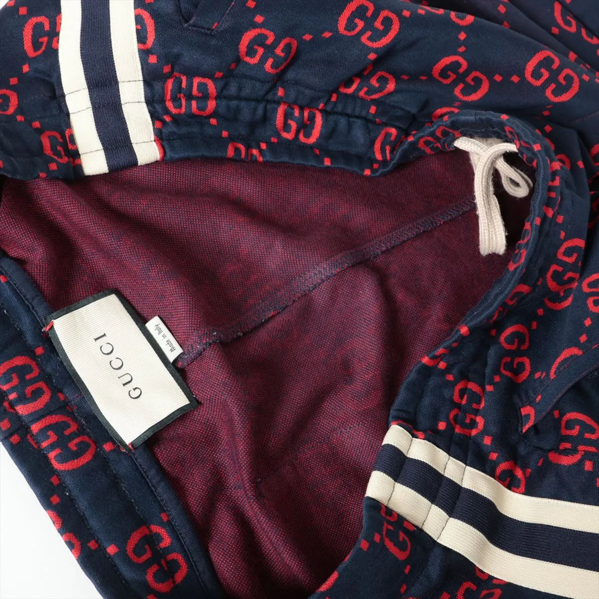 Gucci GG Jacquard Cotton Track Pants Navy Blue x Red