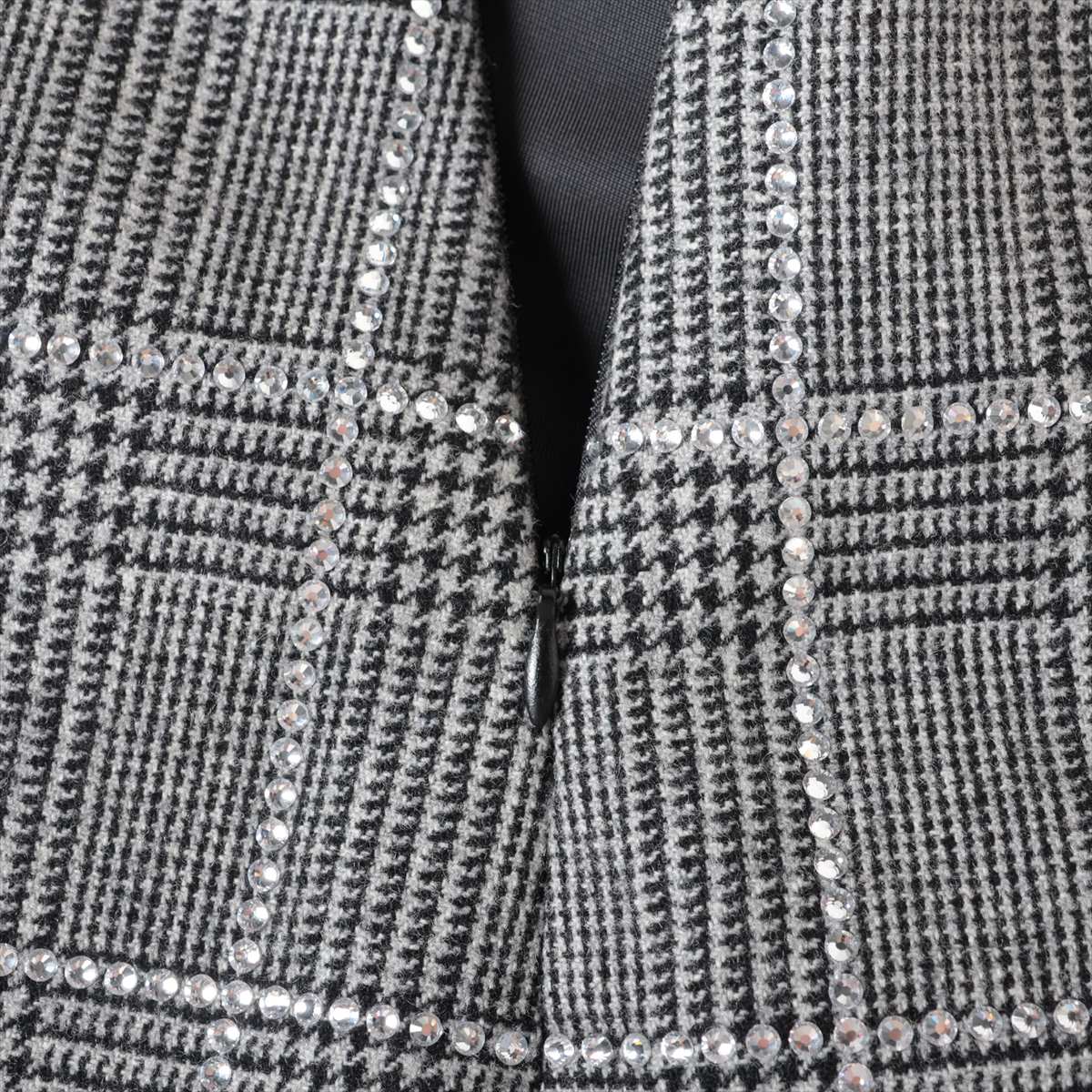 Miu Miu Plaid Rhinestone Wool Skirt Gray