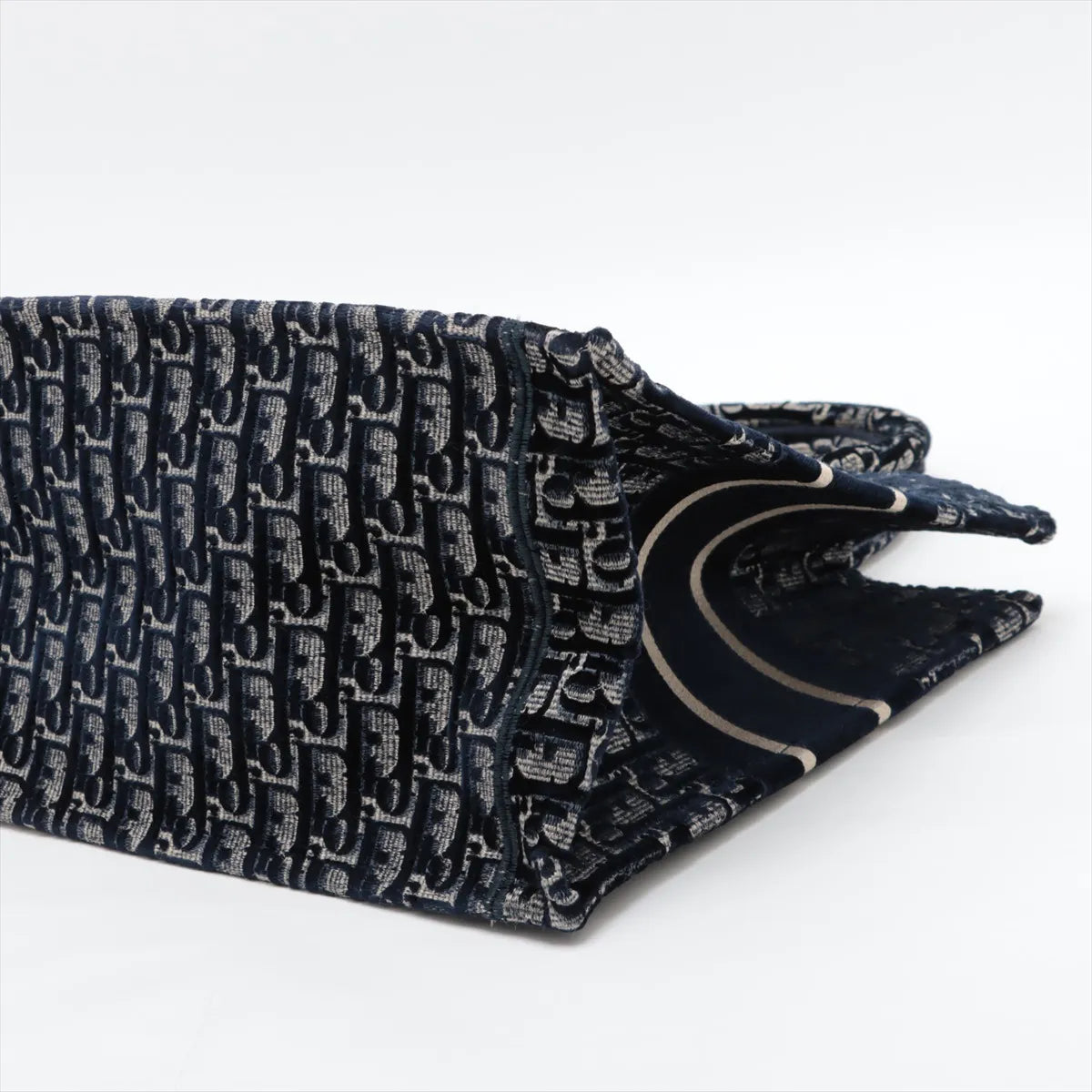 Christian Dior Oblique Book Tote Medium Velour Tote Bag Navy Blue
