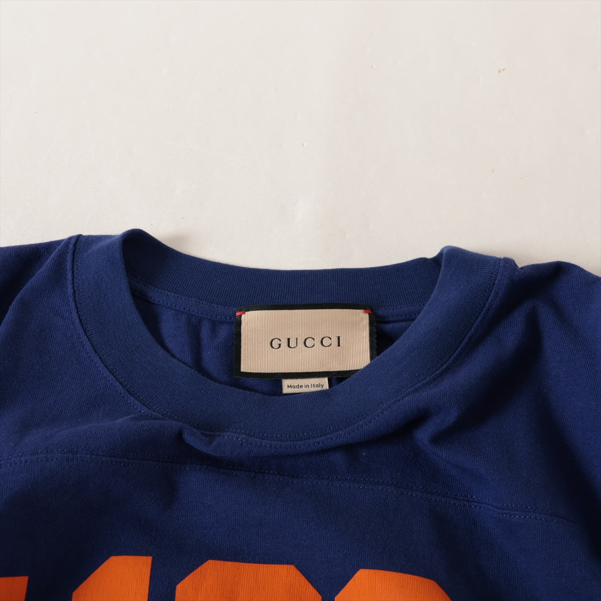 Gucci Cotton T-Shirt in Navy Blue x Orange