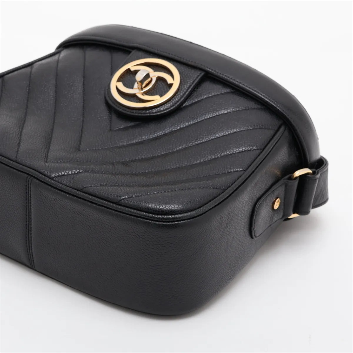 Chanel Chevron Caviar Skin Chain Vanity Shoulder Bag Black