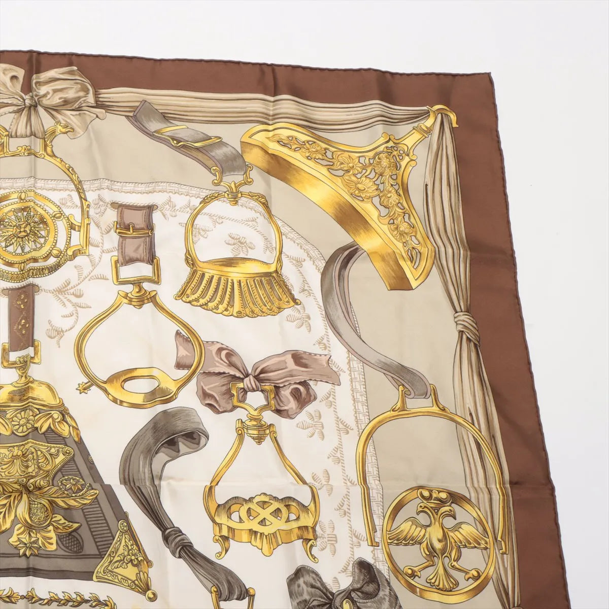Hermès Carré 90 d'Etriers Stirrup Silk Scarf Brown