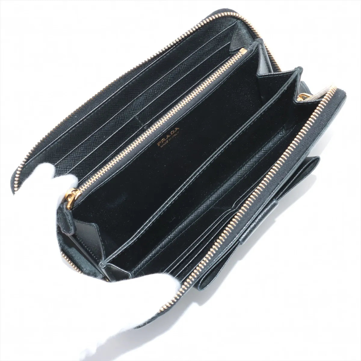 Prada Saffiano Fiocco Leather Zippy Wallet Black