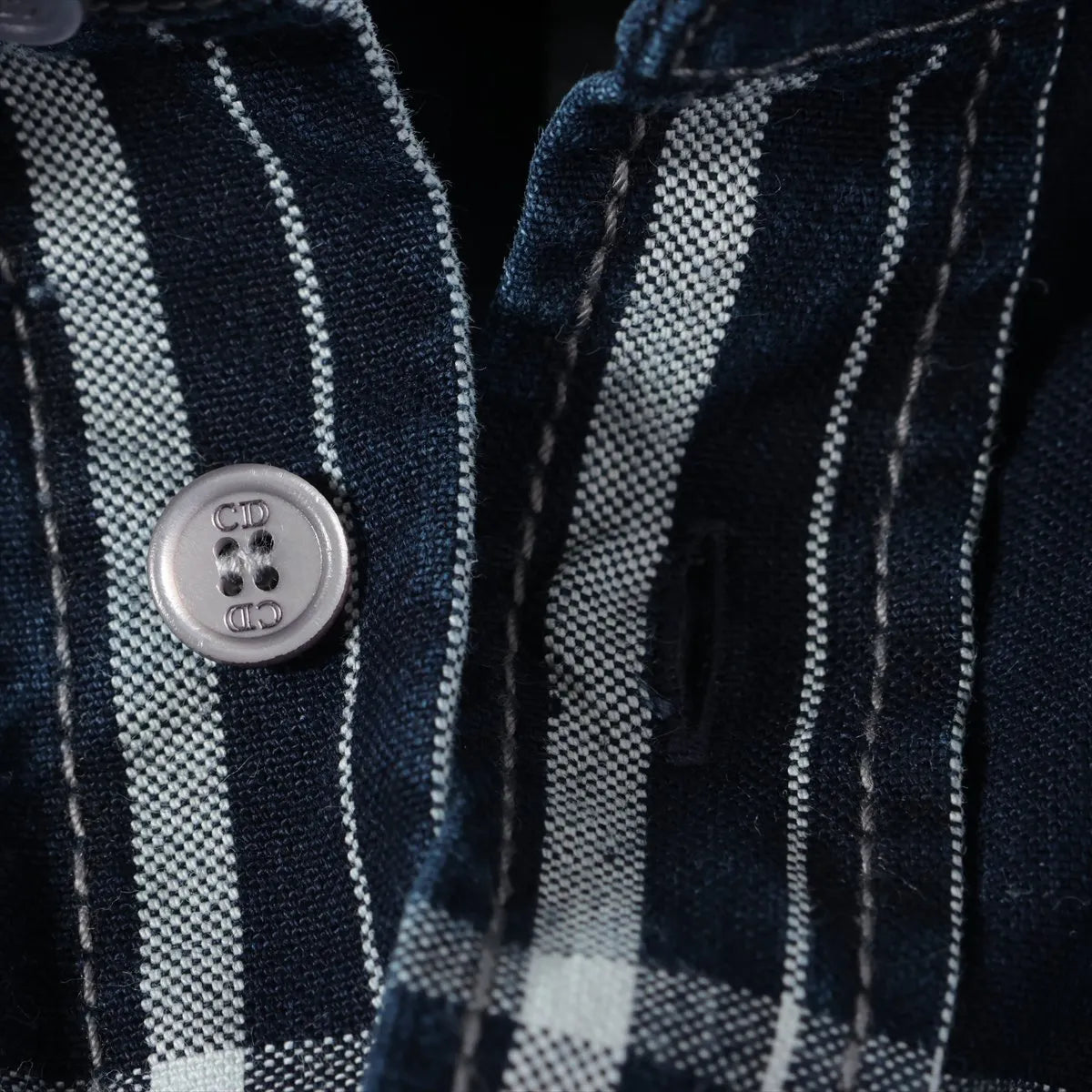 Dior Cotton Plaid Long Sleeve Navy Blue Kids
