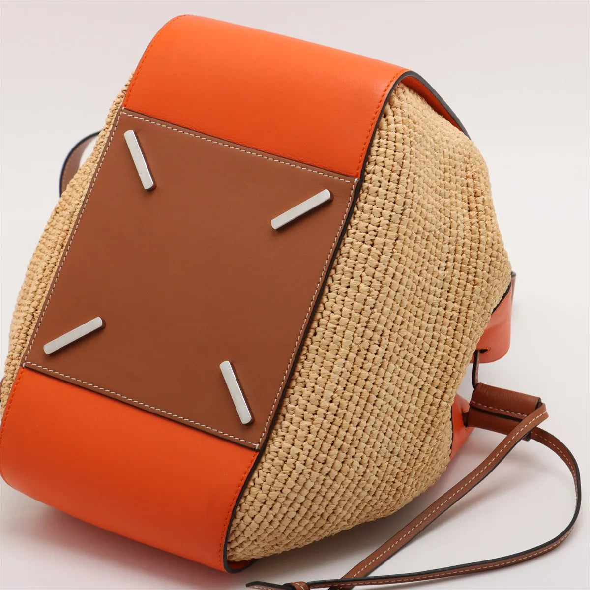 Loewe Hammock Drawstring Medium Straw Leather Shoulder Bag Brown x Orange