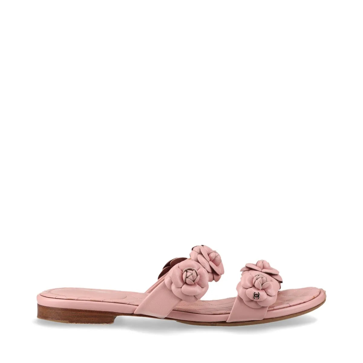 Chanel Camelia Two Strap Leather Sandal Pink
