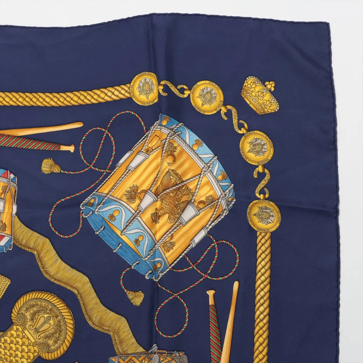 Hermes Carre 90 Les Tambours Drums Silk Scarf Navy Blue — product photo 3