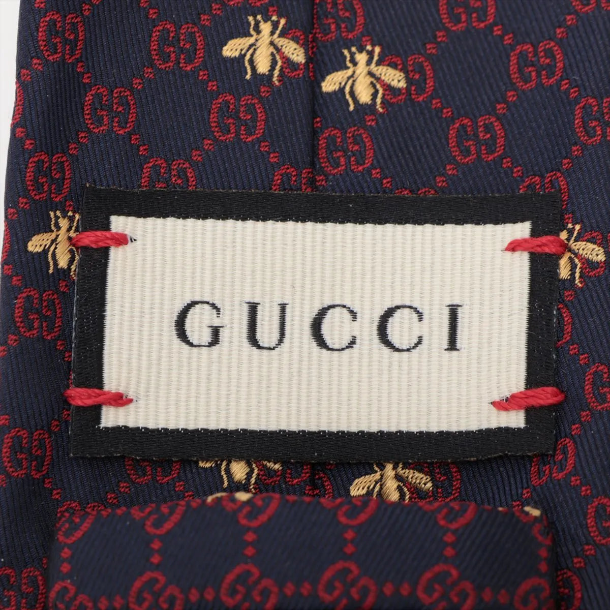 Gucci GG Bee Jacquard Silk Necktie Navy Blue
