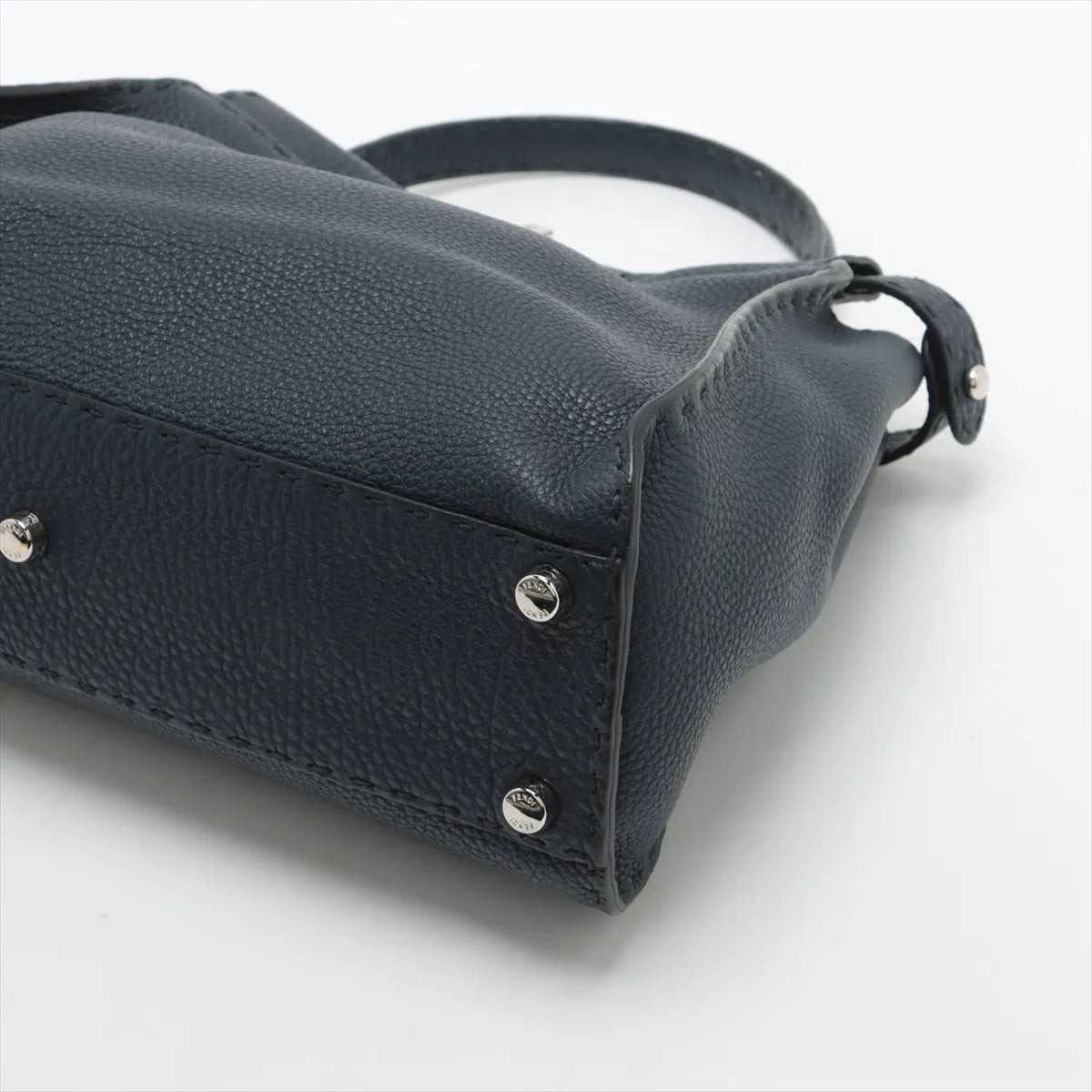 Fendi Peekaboo Regular Selleria Leather Handbag Navy Blue