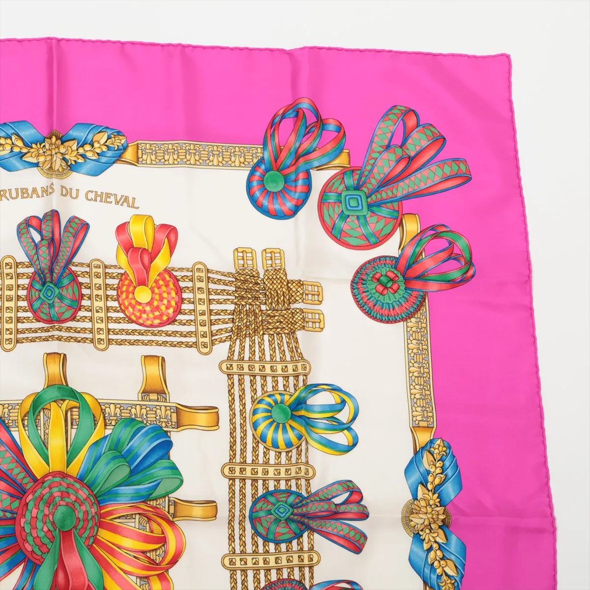 Hermès Carré 90 Les Rubans Du Cheval Silk Scarf Pink