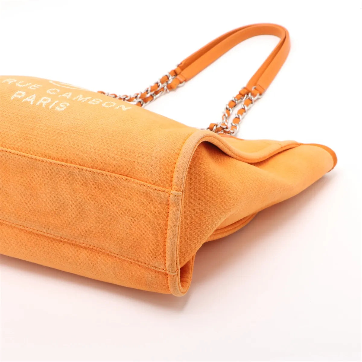 Chanel Deauville MM Canvas Leather Chain Tote Bag Orange