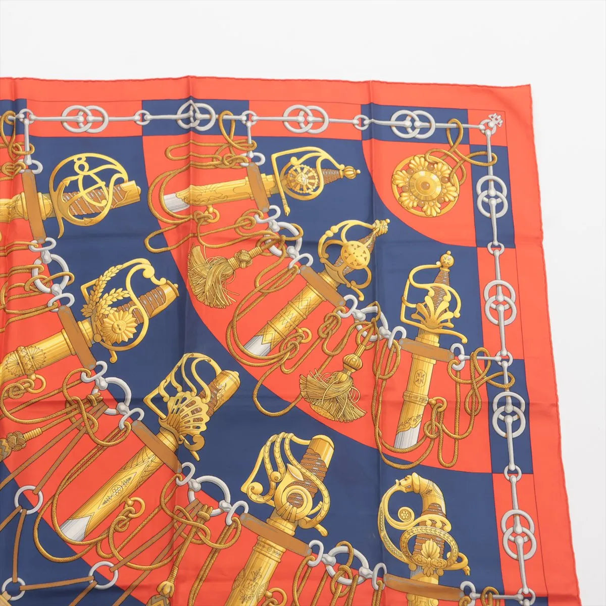 Hermes Carre 90 Cliquetis Silk Scarf Red x Navy