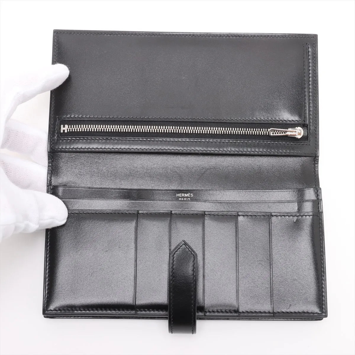 Hermès Bearn Box Calf Long Wallet Black