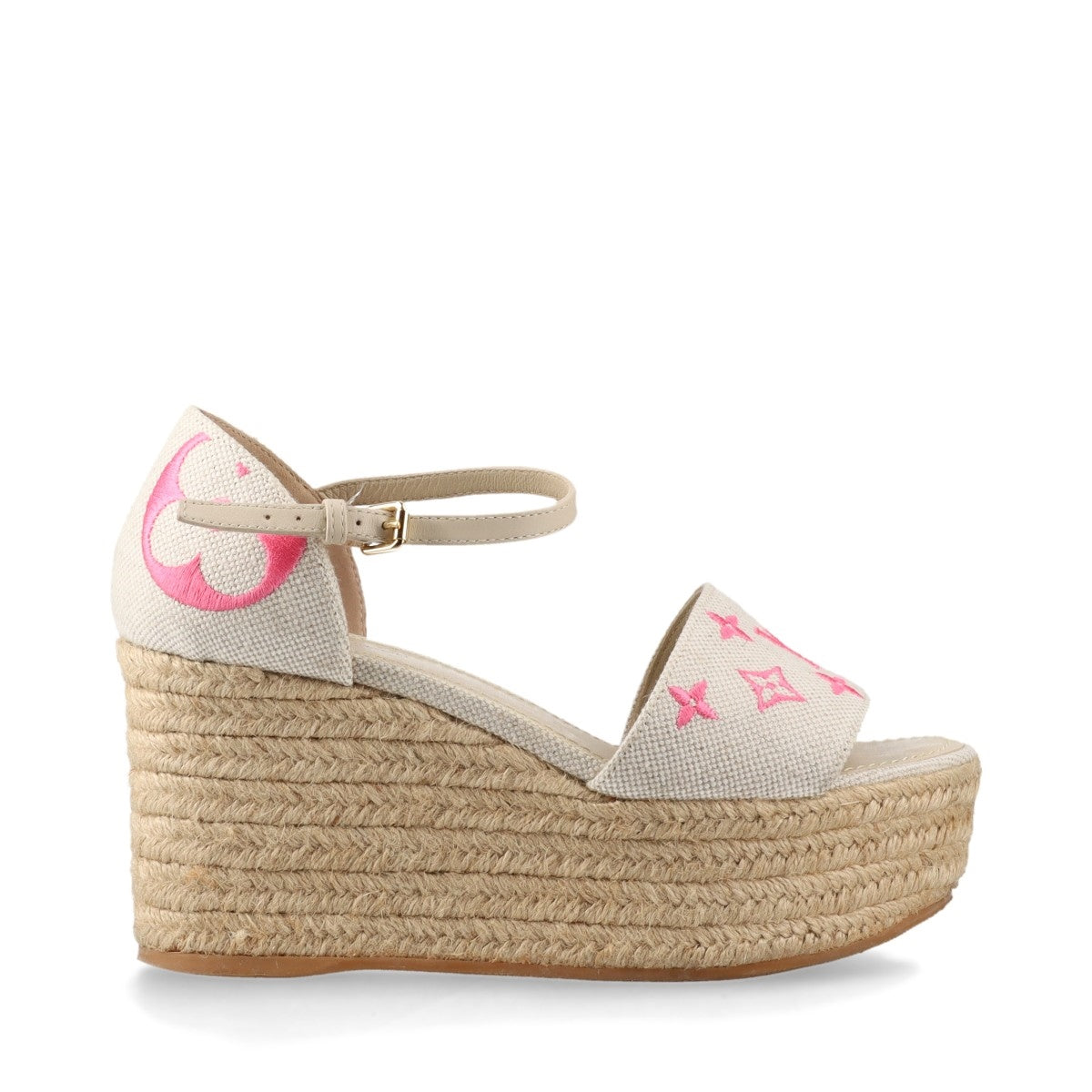Louis Vuitton Monogram Starboard Espadrille Wedge Sandal White x Pink