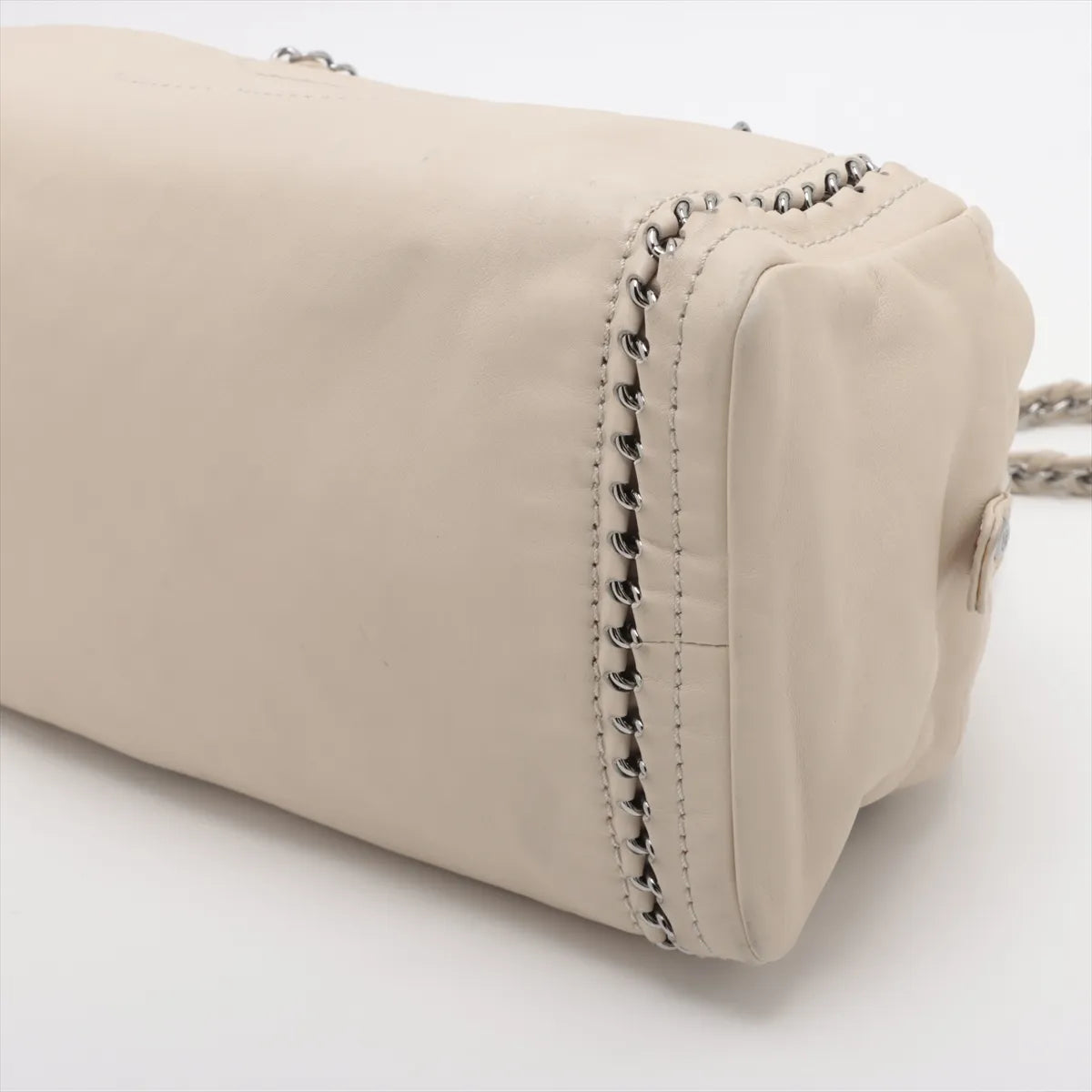 Chanel CC Logo Luxury Line Leather Chain Shoulder Bag Beige