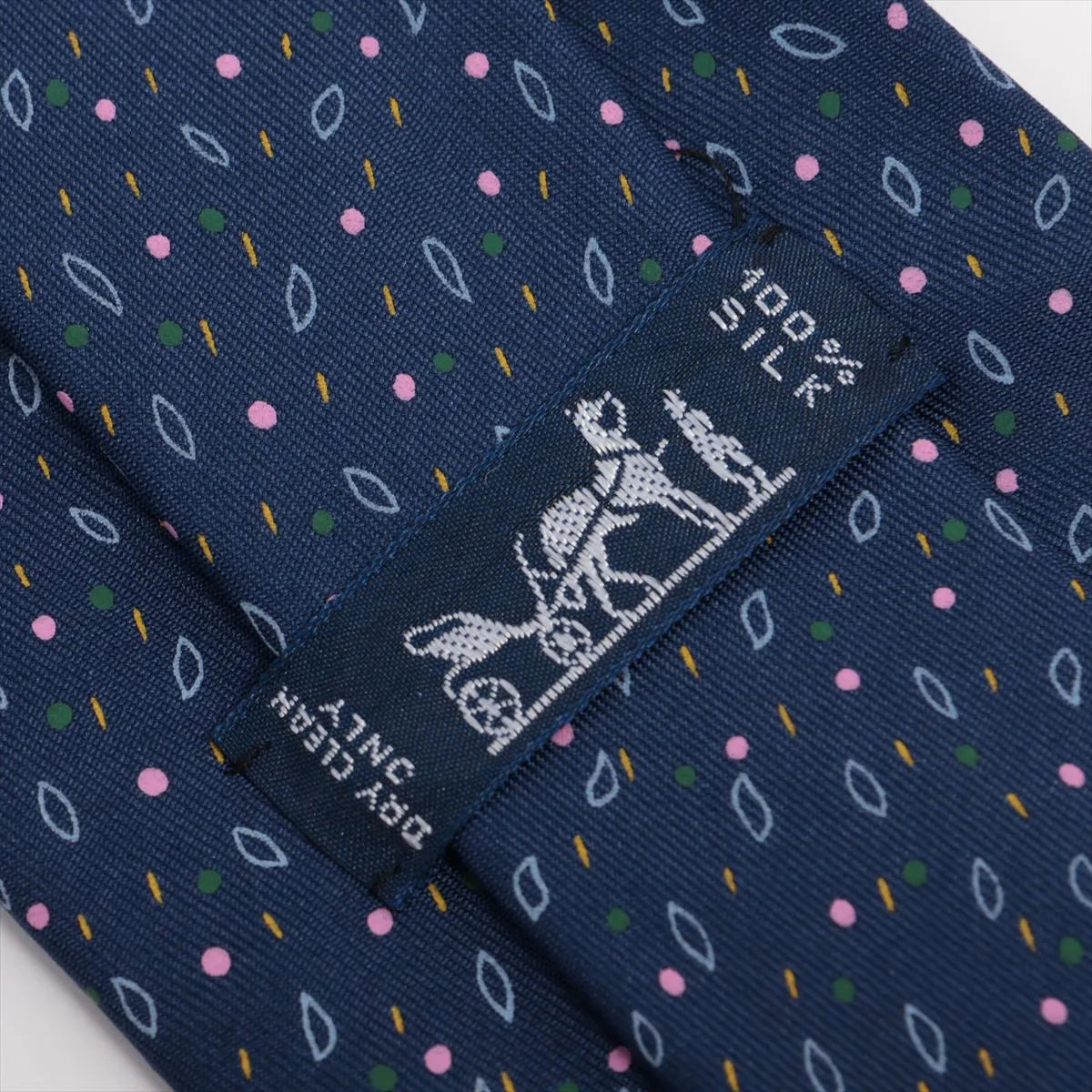Hermès Printed Silk Necktie Navy Blue