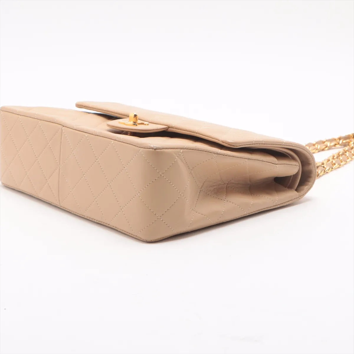 Chanel Matelasse Lambskin Double Flap Double Chain Bag Beige