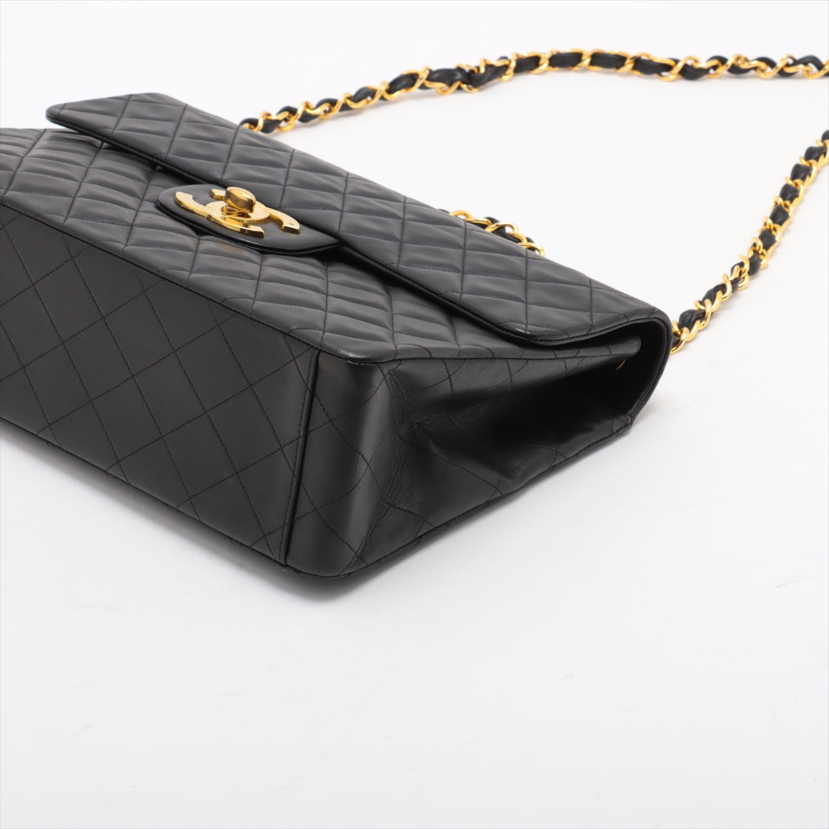 Chanel CC Logo Matelasse 34 Maxi Lambskin Single Flap Double Chain Shoulder Bag Black * PREDORDER *