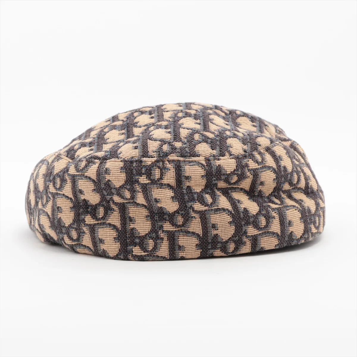 Christian Dior Oblique Jacquard Cotton Beret 58 Ivory x Navy Blue