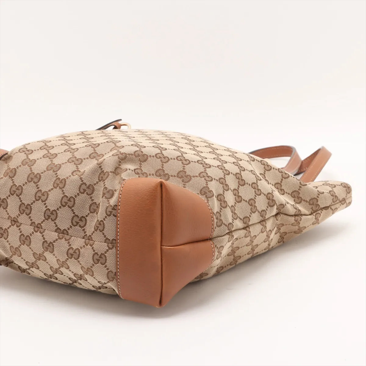 Gucci GG Canvas Leather Tote Bag Beige x Brown