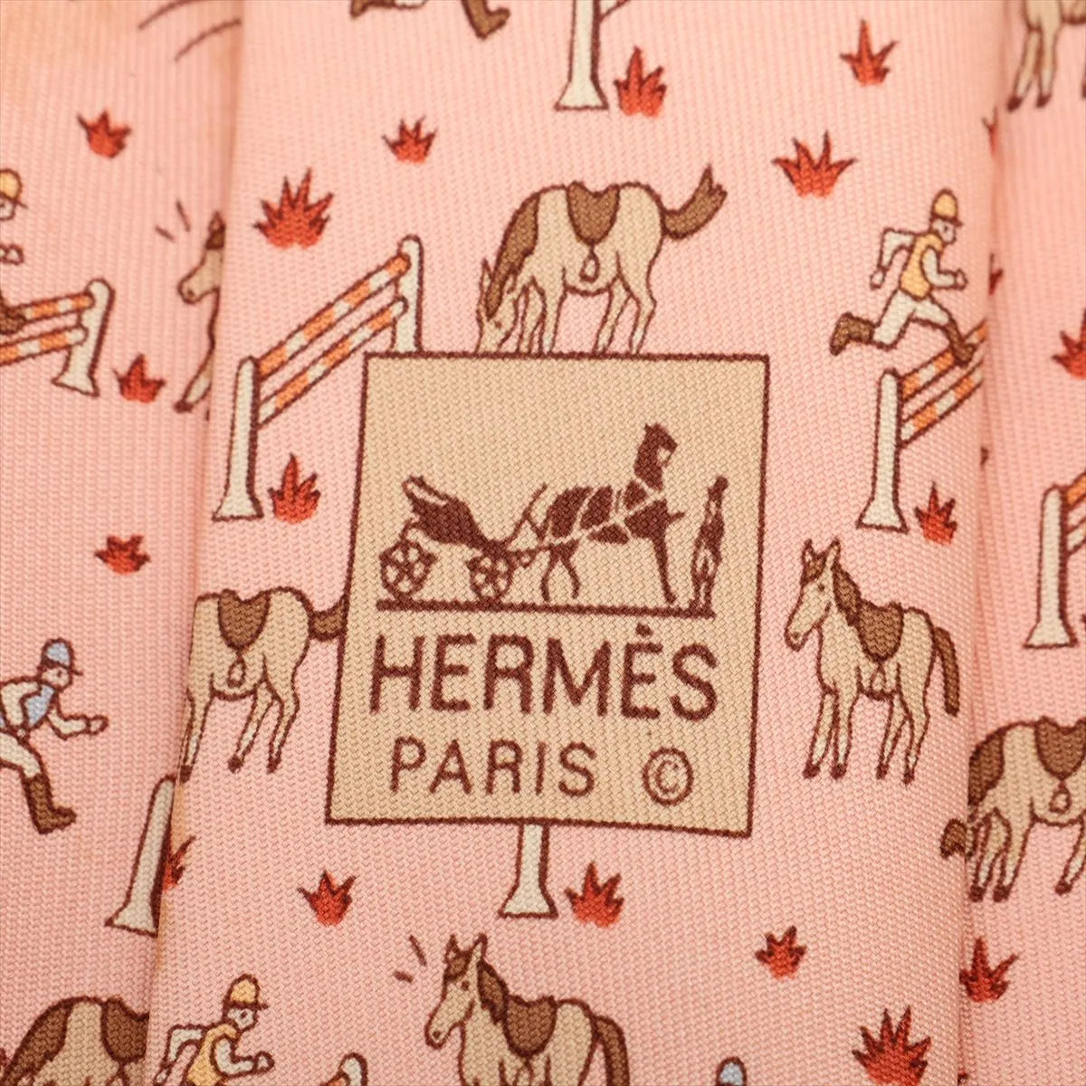 Hermès Horse Print Silk Necktie Pink