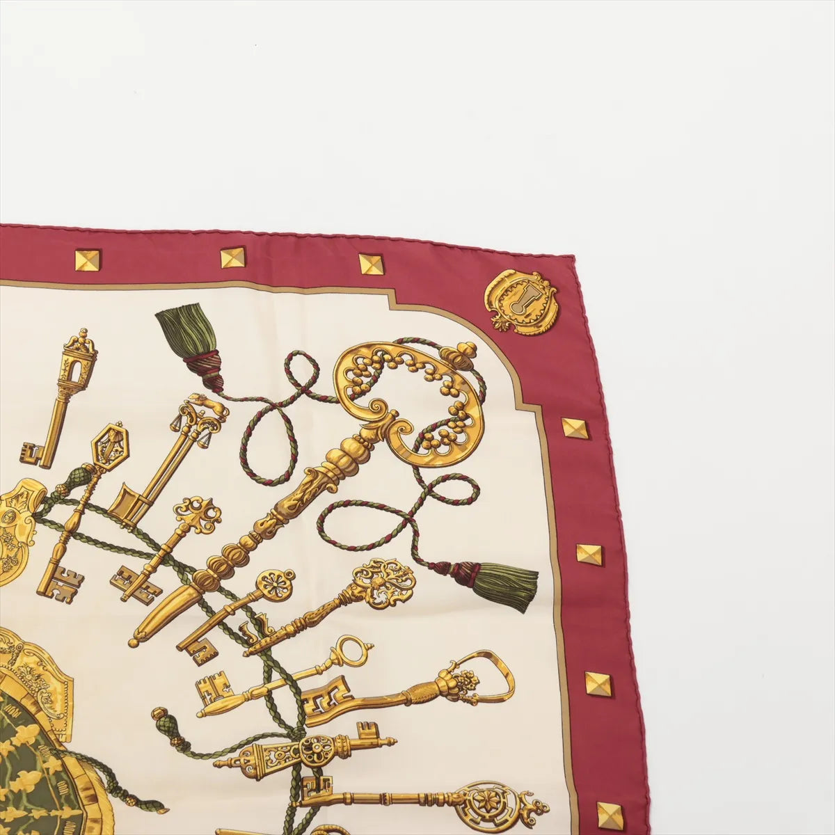 Chanel Carre 90 Les Cles Keys Silk Scarf Beige x Bordeaux
