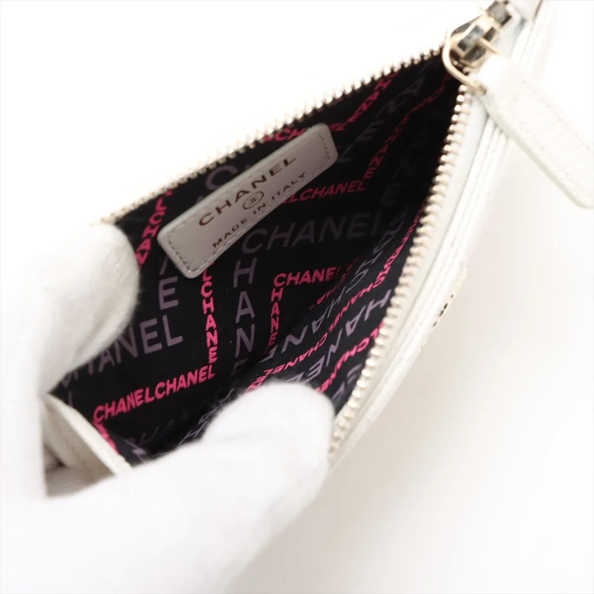 Chanel CC Logo Matelasse Caviar Skin Coin Card Wallet White