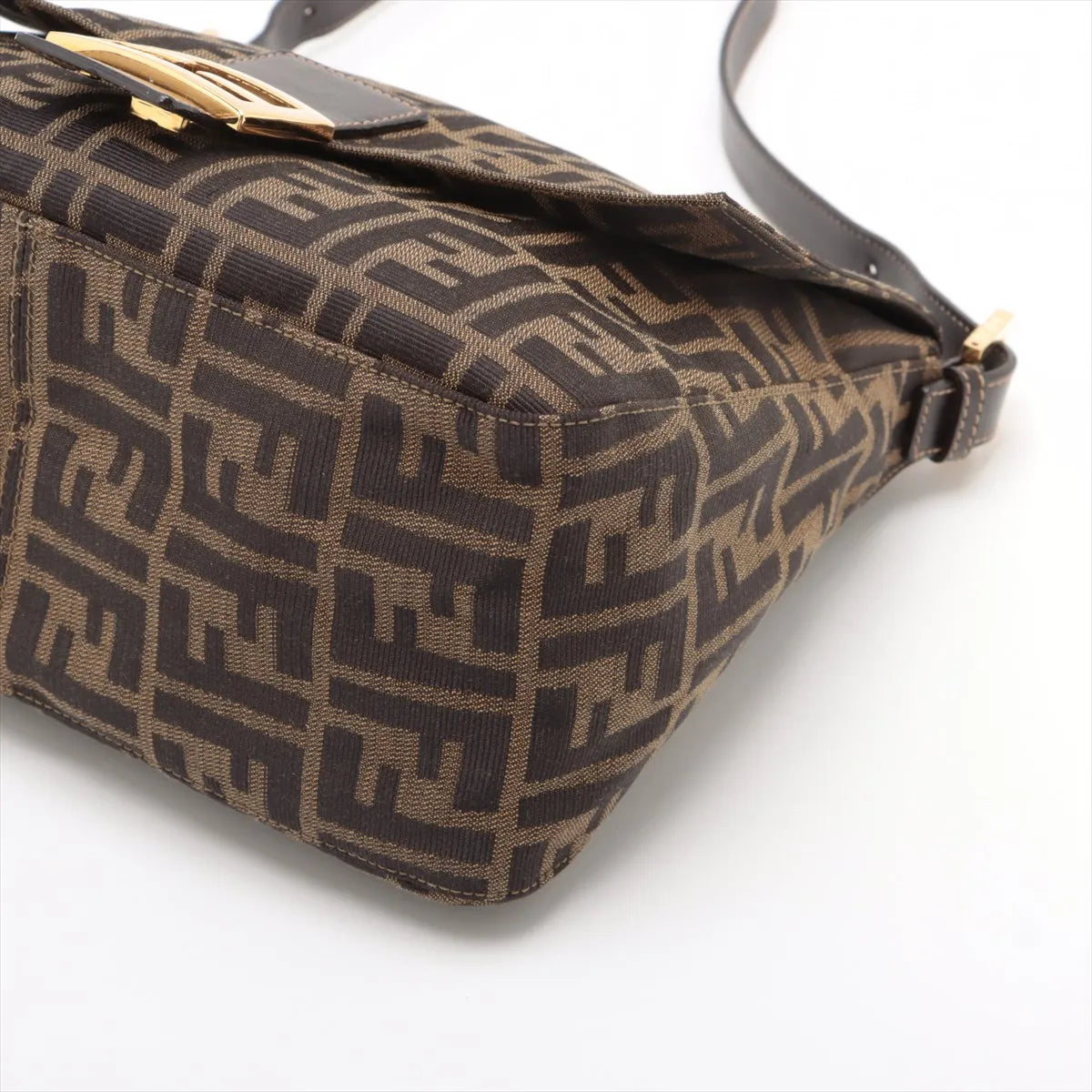 Fendi Zucca Mamma Baguette Canvas Leather Shoulder Bag Brown